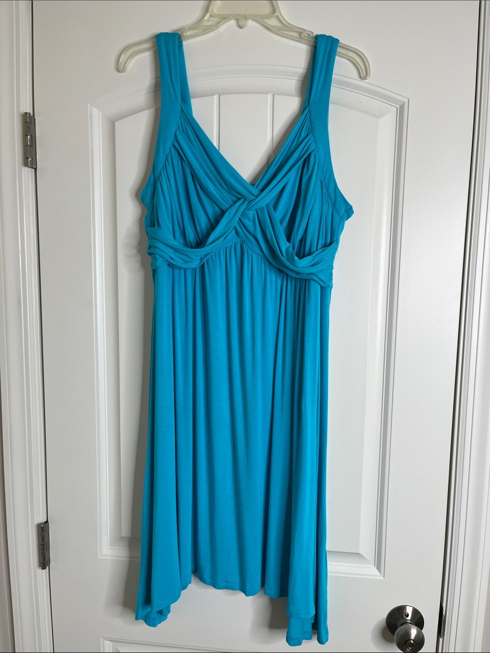 New York & Co-Turquoise, baby doll dress w/V-neckline & twisted bust detail-XL
